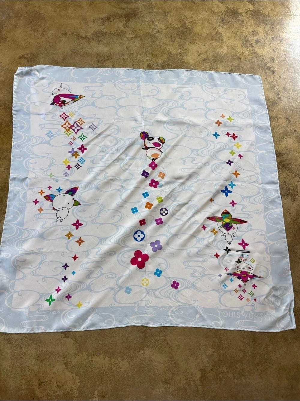 Louis Vuitton LV x TM Monogram Superflat Characters Square Scarf in Blue & White